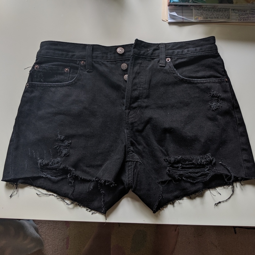 Free People - Black Ripped Jean Shorts
